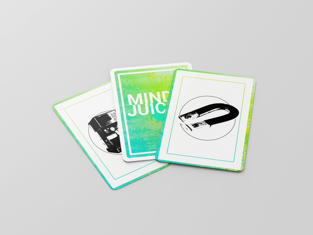 Three cards of the SharpWitted Product Management Game Mind Juice - Designed to help those working on products, improve their innovation mindset. It is time to think beyond out-of-the-box and get-rid-of-the-box